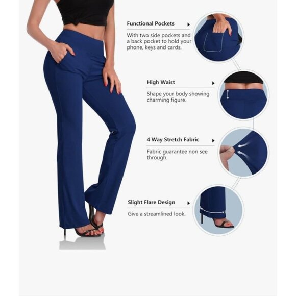 DaYoung Womens High Waist Stretch Flare Pants Size XXL Navy Blue Comfortable - Picture 3 of 11